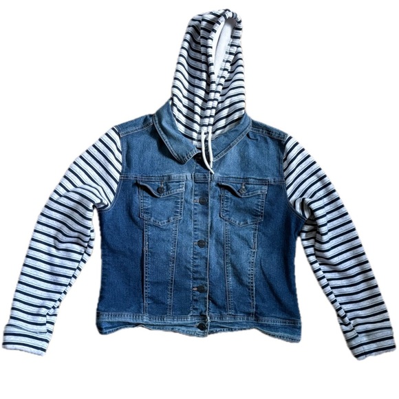 Wallflower Jackets & Blazers - Wallflower Jean Striped Sweatshirt Hoodie Jacket Juniors XL Dreamer Fit Gorpcore